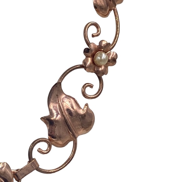 Vintage 1940's Retro Modern Sterling Rose Gold Vermeil Choker Necklace - Picture 5 of 9